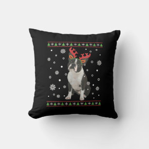Womens Boston Terrier Xmas Ugly Christmas Sweater Cushion