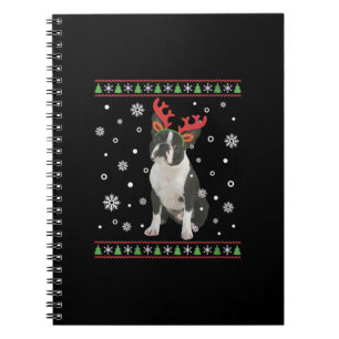 Womens Boston Terrier Xmas Ugly Christmas Sweater Notebook