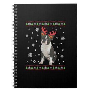 Womens Boston Terrier Xmas Ugly Christmas Sweater Notebook