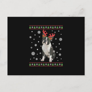 Womens Boston Terrier Xmas Ugly Christmas Sweater Postcard