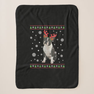Womens Boston Terrier Xmas Ugly Christmas Sweater Sherpa Blanket