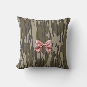 Womens Bottomland Camo Cute Pink Ribbon Bow Cushion