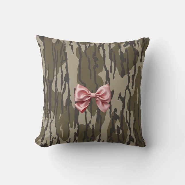 Womens Bottomland Camo Cute Pink Ribbon Bow Cushion (Front)