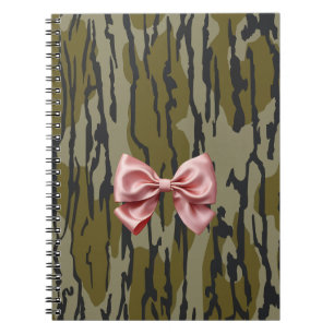 Womens Bottomland Camo Cute Pink Ribbon Bow Notebook