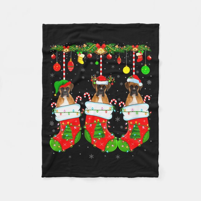 Womens Boxer Dog In Christmas Socks Funny Pet Dog  Fleece Blanket (Front)