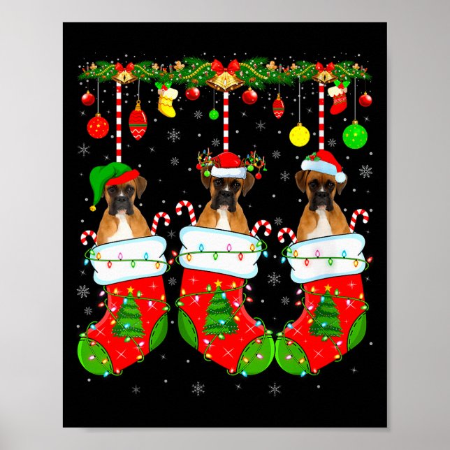 Womens Boxer Dog In Christmas Socks Funny Pet Dog  Poster (Front)
