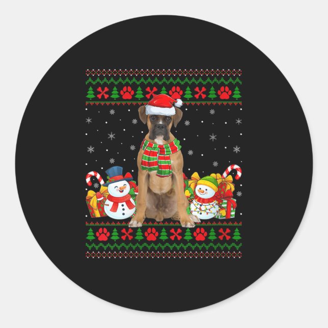 Womens Boxer Dog Ugly Christmas Sweaters Funny Pet Classic Round Sticker (Front)