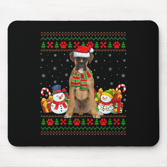 Womens Boxer Dog Ugly Christmas Sweaters Funny Pet Mouse Mat (Front)