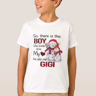 Womens Boy Stole My Heart He Calls Me Gigi Xmas Sn T-Shirt