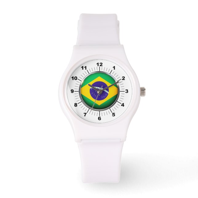 Women's Brazil Flag Sporty White Silicon Watch (Front)