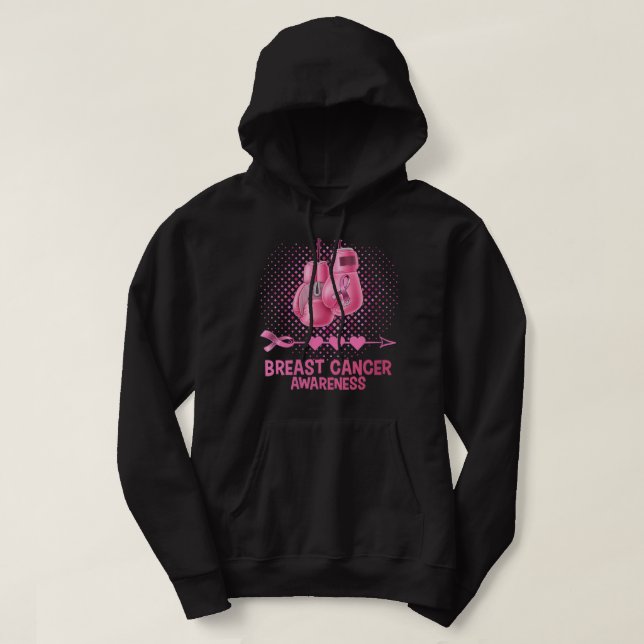 Womens Breast Cancer Awareness Pink Boxing Gloves  Hoodie (Design Front)