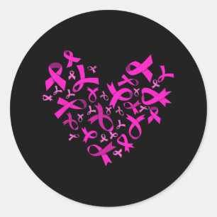 Womens Breast Cancer Heart Ribbon Cancer Awareness Classic Round Sticker