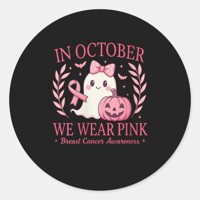 Womens Breast Cancer Women Halloween In October We Classic Round Sticker (Front)