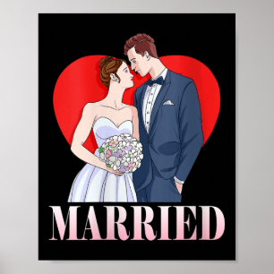 Womens Bride And Groom Happy Wedding Married Coupl Poster