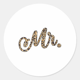 Womens Bride Groom Mr Leopard Print Wedding Matchi Classic Round Sticker