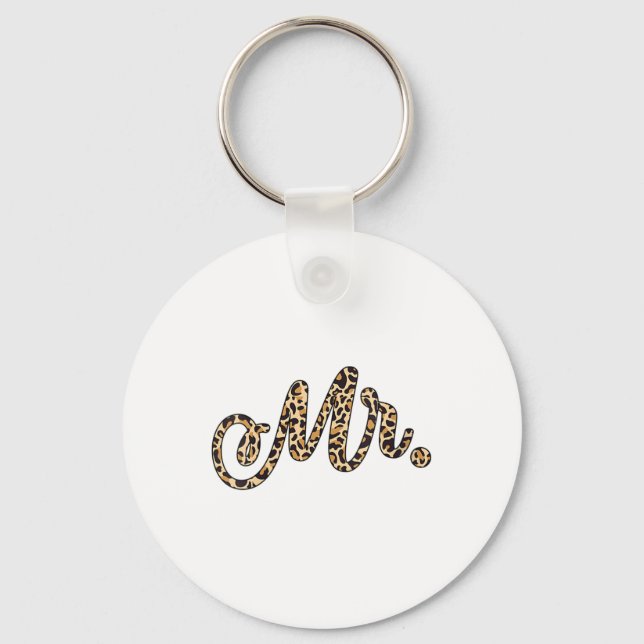 Womens Bride Groom Mr Leopard Print Wedding Matchi Key Ring (Front)