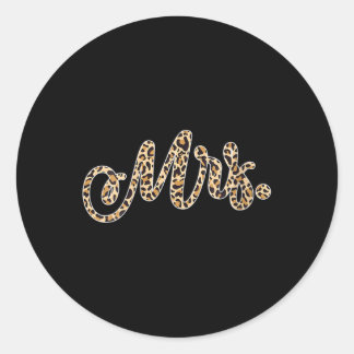 Womens Bride Groom Mrs Leopard Print Wedding Match Classic Round Sticker