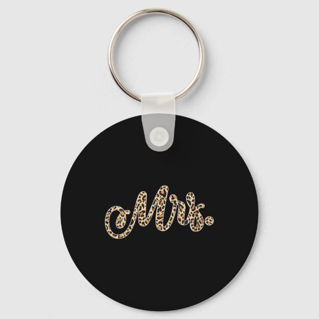 Womens Bride Groom Mrs Leopard Print Wedding Match Key Ring (Front)