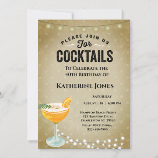 Women's Brown 40th Birthday Cocktail Party Invitation