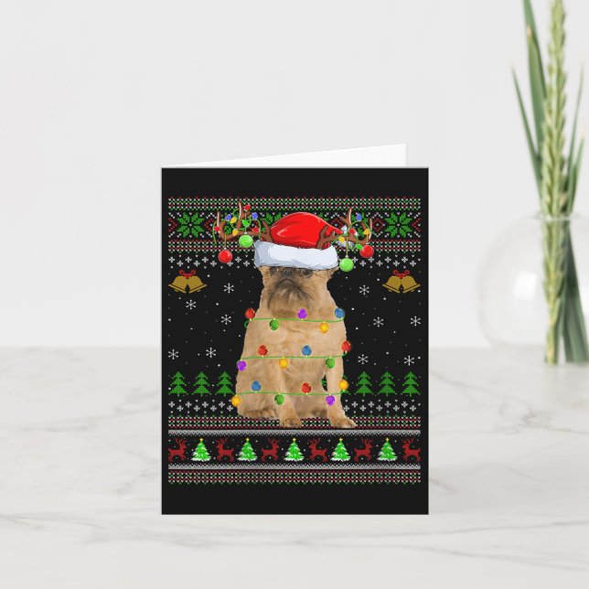 Womens Brussels Griffon Dog Ugly Christmas Sweater Card (Front)