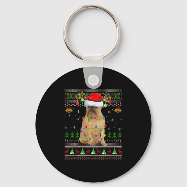 Womens Brussels Griffon Dog Ugly Christmas Sweater Key Ring (Front)