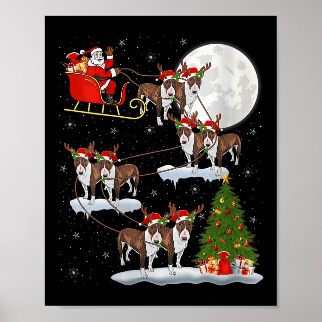 Womens Bull Terrier Dog Santa Sleigh Flying Funny  Poster (Front)