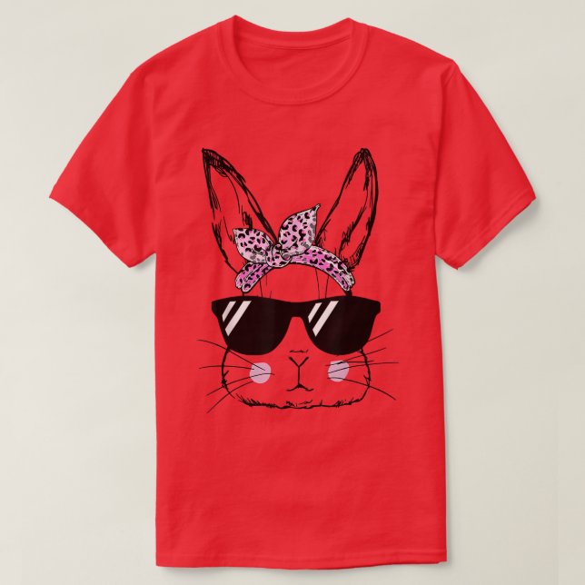 Womens Bunny Face With Leopard Sunglasses Happy Ea T-Shirt (Design Front)