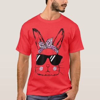 Womens Bunny Face With Leopard Sunglasses Happy Ea T-Shirt
