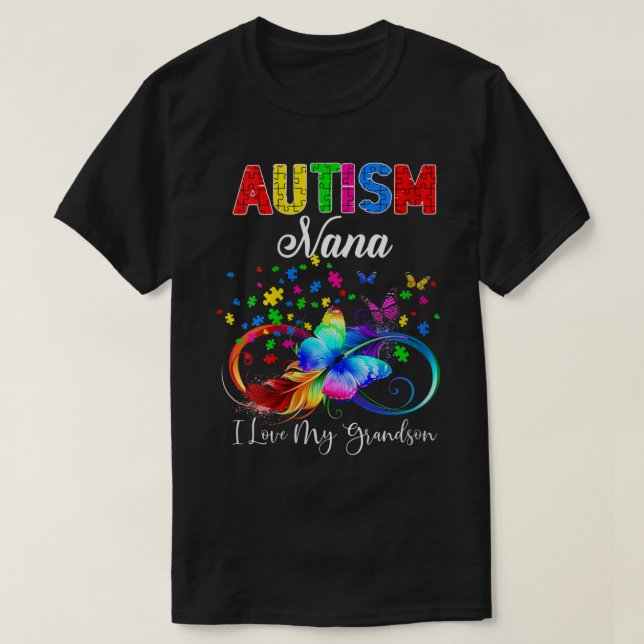 Womens Butterfly Autism Nana I Love My Grandson Su T-Shirt (Design Front)