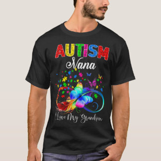 Womens Butterfly Autism Nana I Love My Grandson Su T-Shirt