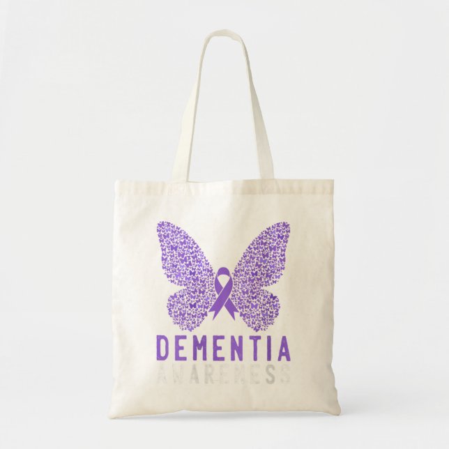 Womens Butterfly Dementia Awareness Purple Ribbon  Tote Bag (Front)