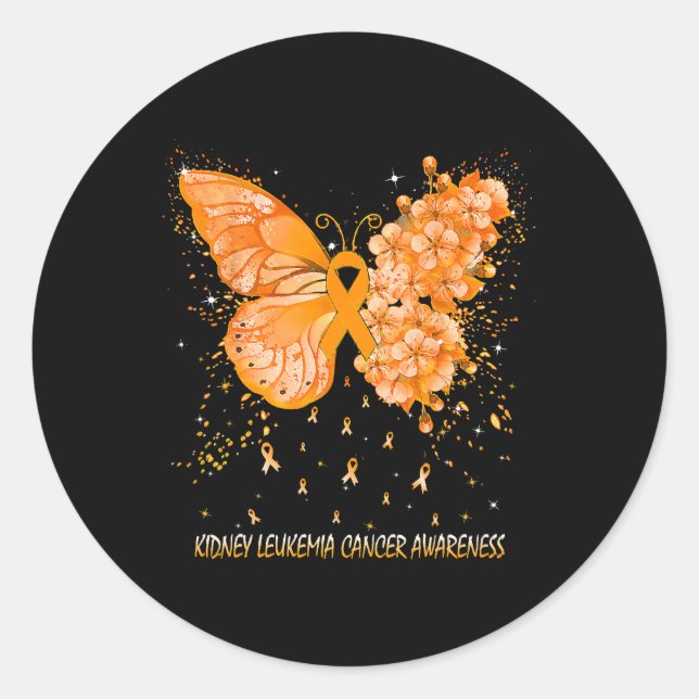 Womens Butterfly Kidney Leukaemia Cancer Awareness Classic Round Sticker (Front)