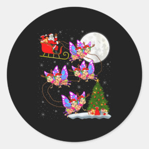 Womens Butterfly Santa Sleigh Flying Funny Magical Classic Round Sticker