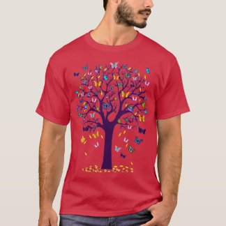 Womens Butterfly Tree Beautiful V-Neck  T-Shirt