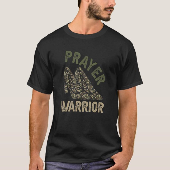 Womens Camo Heels Prayer Warrior Faith God Jesus C T-Shirt (Front)