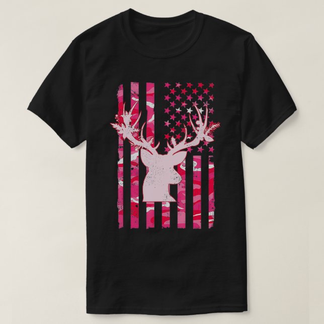 Women's Camo Whitetail Buck Deer Pink Camoue USA F T-Shirt (Design Front)