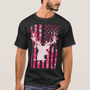 Women's Camo Whitetail Buck Deer Pink Camoue USA F T-Shirt