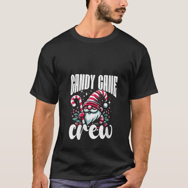 Womens Candy Cane Crew Christmas Santa Gnome V Nec T-Shirt (Front)