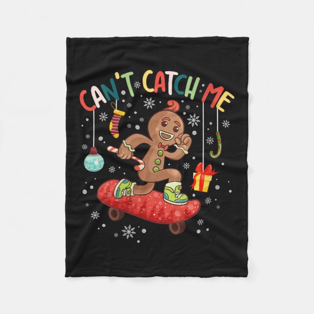 Womens Can't Catch Me Christmas Skateboarding Ging Fleece Blanket (Front)