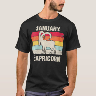 Womens Capricorn January Birthday Gift Retro Sign  T-Shirt