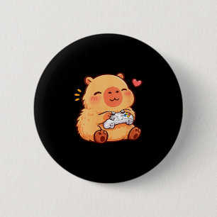 Women's capybara kawaii anime playing video games 6 cm round badge