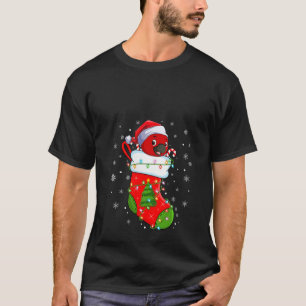 Womens Cardinal Bird In Christmas Socks Santa Ligh T-Shirt