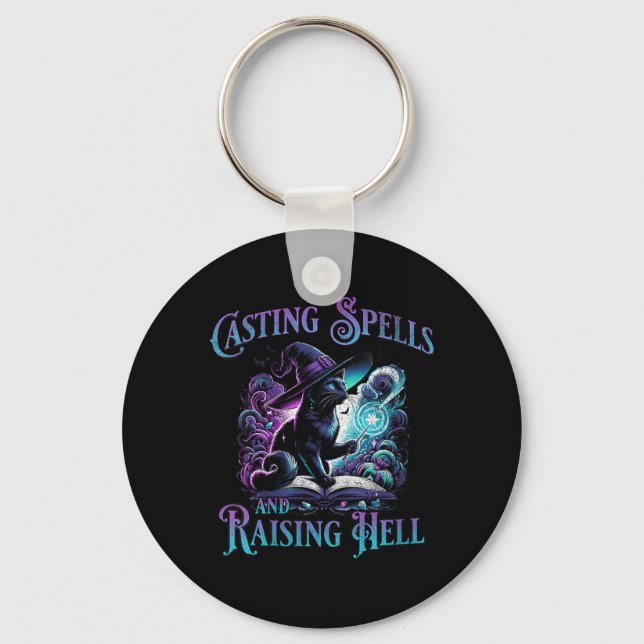 Womens Casting Spells And Raising Hell Black Cat Key Ring (Front)