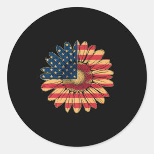 Womens Casual Flower American Flag Stars And Strip Classic Round Sticker