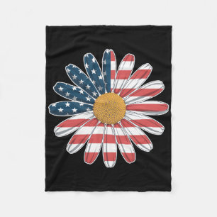 Womens Casual Flower American Flag Stars And Strip Fleece Blanket