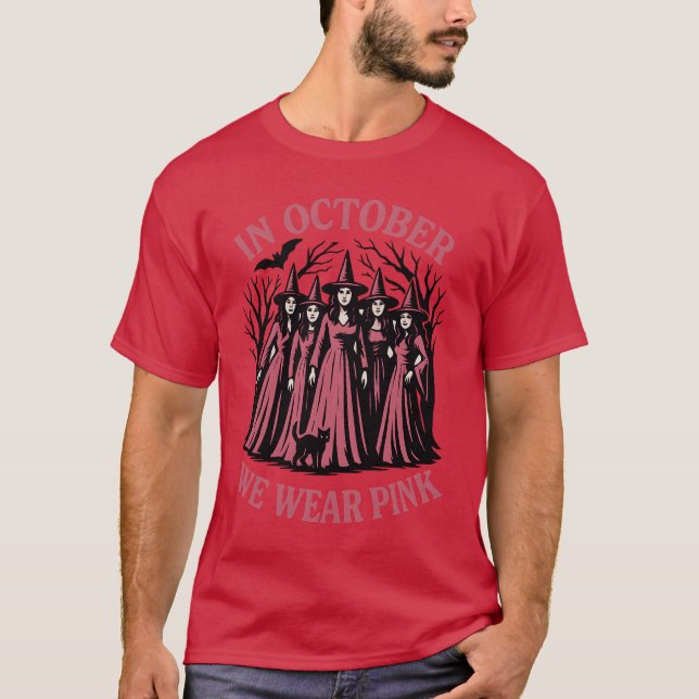 Women's Casual October We Wear Pink Witch Breast C T-Shirt (Front)