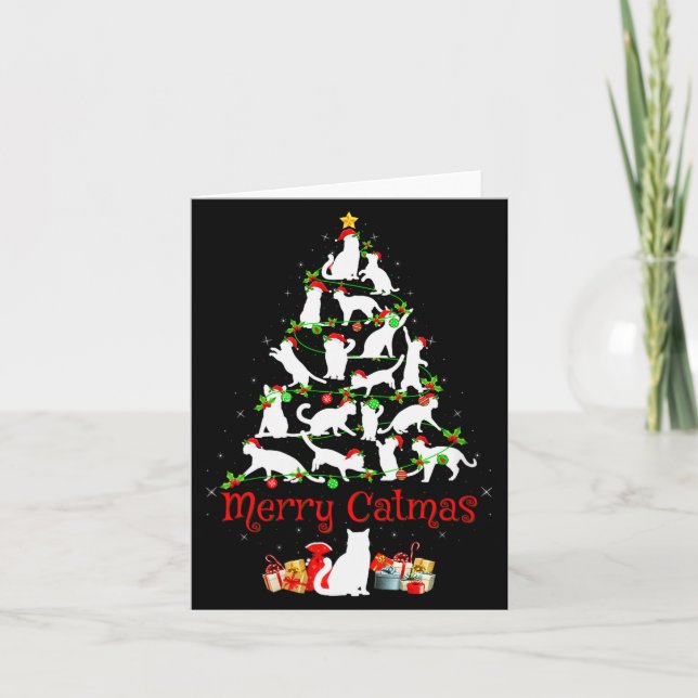 Womens Cat Christmas Tree Decor Funny Cat Lover Me Card (Front)