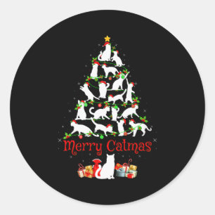 Womens Cat Christmas Tree Decor Funny Cat Lover Me Classic Round Sticker