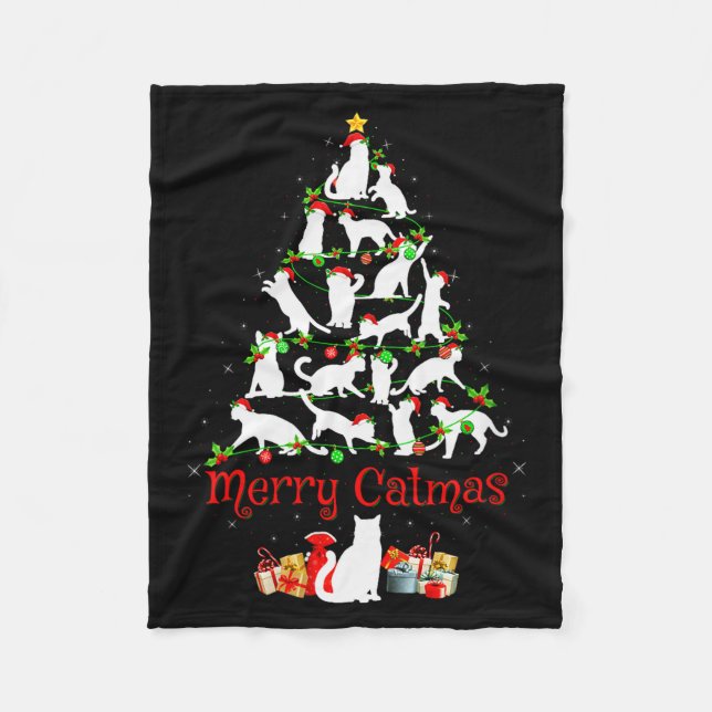 Womens Cat Christmas Tree Decor Funny Cat Lover Me Fleece Blanket (Front)