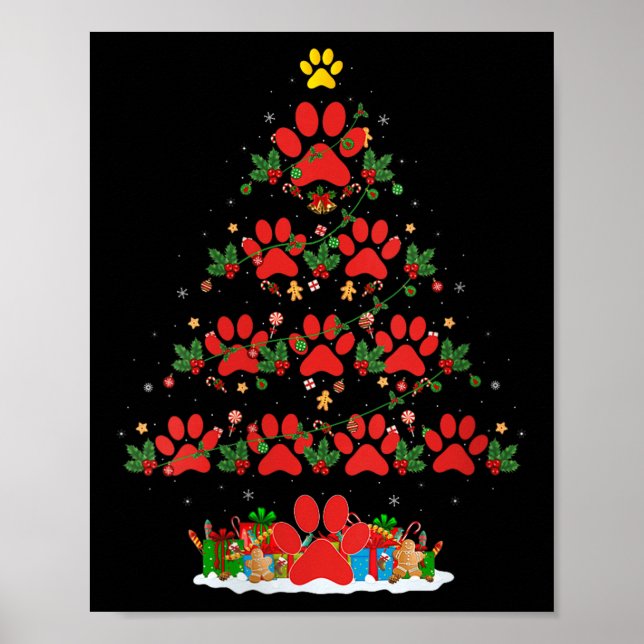 Womens Cat Dog Paw Christmas Tree Pajamas Puppy Do Poster (Front)